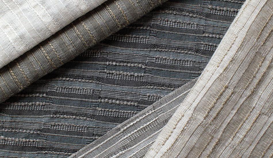 A closer look at one of the window treatment trends 2026, highly textured material like this Upton in Pebble weave close-up